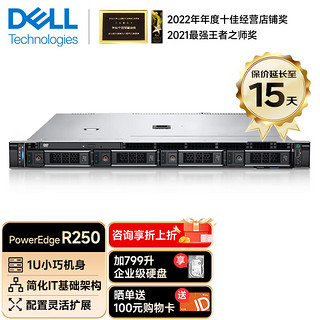 DELL 戴尔 PowerEdge R250 1U机架式服务器至强E-2314 四核心 16G内存/2TB硬盘/三年联保