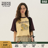 Teenie Weenie小熊女装2024年夏季棉质插肩袖截短型短袖T恤女 黄色 155/XS