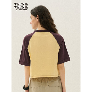 Teenie Weenie小熊女装2024年夏季棉质插肩袖截短型短袖T恤女 黄色 160/S
