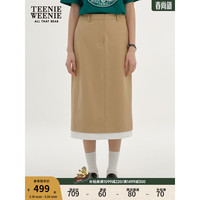 Teenie Weenie小熊2024年小H型半身裙中长裙包臀裙气质裙早春 卡其色 160/S