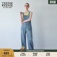 Teenie Weenie小熊女装2024年夏季新款背带直筒牛仔裤美式复古休闲 中蓝色 1