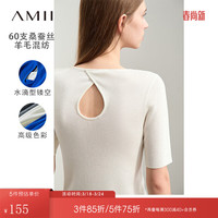 AMII2024夏通勤圆领镂空短袖毛针织衫女格雷系穿搭显瘦12422014 米白 155/80A/S