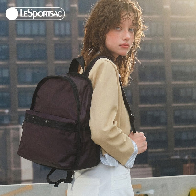 LeSportsac 力士保 乐播诗简约纯色包包女包双肩包背包休闲通勤电脑包书包 黑色