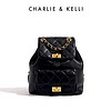CHARLIE&KELLI CK品牌包包女包2024小香风菱格双肩链条背包 骑士黑