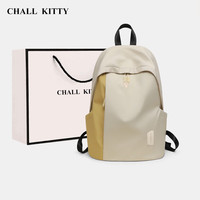 CHALL KITTY双肩包女大容量旅行包轻奢背包初中高中大书包百搭通勤帆布包 百搭小众休闲运动【白黄】