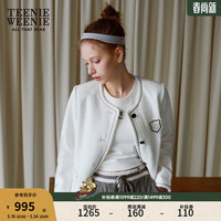 Teenie Weenie小熊2024春季简约韩系小香风外套撞色圆领上衣女 象牙白 160/S