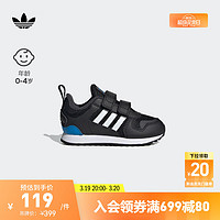 adidas 阿迪达斯 官方三叶草ZX男婴童魔术贴经典运动鞋 黑/白/蓝 23(130mm)