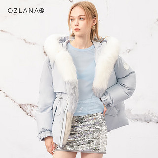 ozlana彩虹狐狸毛羽绒派克服冬季鸭绒时尚保暖外套女 奶油白 L