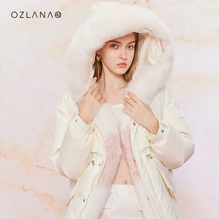 ozlana彩虹狐狸毛羽绒派克服冬季鸭绒时尚保暖外套女 奶油白 L