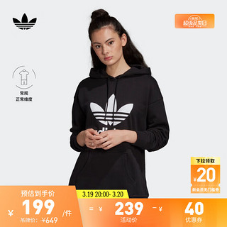 adidas 阿迪达斯 女子 三叶草系列 TRF HOODIE 运动 套头衫 FM3307 黑色/白 XS码