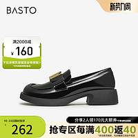 BASTO 百思图 奥莱秋季新款商场同款金属扣乐福鞋粗跟单鞋DC918CA3