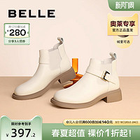 BeLLE 百丽 真皮切尔西靴女款冬季靴子加绒复古短靴Y5P1DDD2