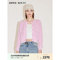 MISS SIXTY2024春季毛织外套女圆领纽扣复古格纹开衫温柔简约 玫红 S