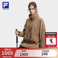 FILA 斐乐女士梭织外套2024春简约宽松户外运动连帽风衣 麦芽球-BN 155/76A/XS