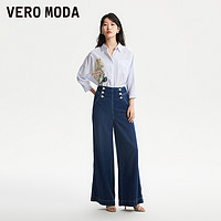 VERO MODA 衬衫女2023春夏新款宽松条纹印花翻领七分袖可爱休闲