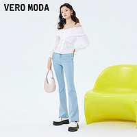 VERO MODA 衬衫2023春夏新款短袖气质白色法式一字肩上衣外套女