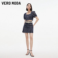 VERO MODA T恤女2023春夏新款休闲百搭短款牛仔上衣方领泡泡袖套装