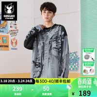 闪电潮牌(GENANX)2024春季新款牛仔夹克印花套头圆领卫衣男宽松休闲朋克