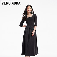 VERO MODA 连衣裙2024春夏新款拼接罗纹显瘦A摆长裙