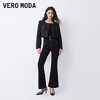 VERO MODA 牛仔裤2024春夏新款黑色高腰修身微喇叭裤子女小个子