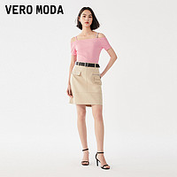 VERO MODA 上衣女2023春夏新款水钻字母立体装饰吊带一字肩T恤