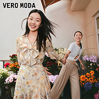 VERO MODA 衬衫2023春夏新款少女甜美蝴蝶结珍珠短袖雪纺上衣女▲