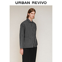 URBAN REVIVO UR2024春季新款男装复古休闲撞色条纹翻领牛仔外套UML840007