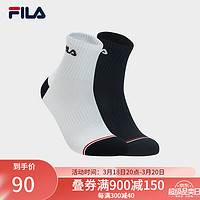 FILA 斐乐 官方男袜中腰袜套装新款简约运动袜中筒袜两双装 标准白/传奇蓝-99 XS