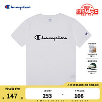 Champion 冠军T恤夏季新款纯棉胶印草写logo休闲纯色运动短袖T恤男女情侣款 白色 M