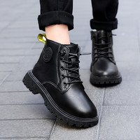 MEISINIAO 美思鸟 儿童鞋马丁靴男童靴子秋冬季儿童皮鞋男孩短靴韩版中大童加绒靴子 黑色 34