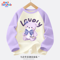 马克华菲儿童长袖t恤春秋款2024插肩童装衣服时尚洋气纯棉女童打底衫 m薰衣草熊香芋紫 140