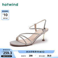 热风 hotwind【商场同款】2024年夏季新款女士优雅高跟鞋水钻仙女风蝴蝶结绑带 1
