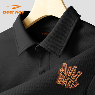 Deerway德尔惠polo衫男夏季潮流ins韩版高街内搭上衣男士休闲修身显瘦翻领短袖 黑#PDR栅栏棕X 3XL（180-200斤）