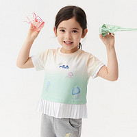 FILA 斐乐 女小童短袖T恤（105-130）女童圆领时尚印花针织短袖衫