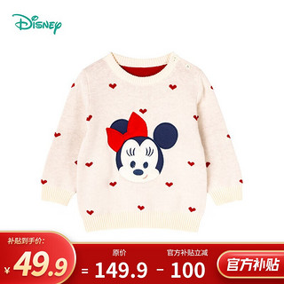 Disney 迪士尼 童装女童红色毛衣小米妮圆领套头毛衣纯棉 杏白 12个月/身高80cm