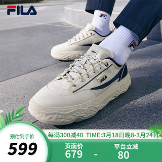 FILA 斐乐 官方男鞋ROCK摩登帆布鞋2024夏季新款时尚休闲鞋运动鞋 米黄色/浆果蓝-AB 42