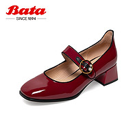 Bata 拔佳 浅口鞋女2022春新款百搭真皮一字带甜美玛丽珍鞋AIN23AQ2预