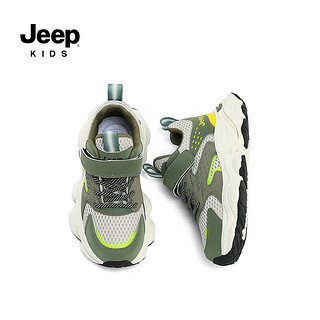 Jeep吉普童鞋春季透气网鞋女童鞋子2024跑步鞋软底轻便儿童运动鞋 米/军绿 26码 鞋内长约17.3cm