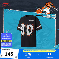 李宁 LI-NING童装儿童T恤男大童24年夏款篮球系列宽松短袖文化衫YHSU141 黑色-2 130