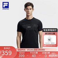 FILA 斐乐 男子针织短袖衫 2024春季基础大LOGO运动T恤 深黑-BK 175/96A/L