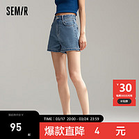 森马（Semir）牛仔裤女显腿长潮流百搭夏季2024A字短裤显瘦 牛仔中蓝88201 30