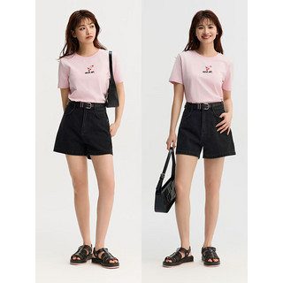 森马（Semir）牛仔裤女显腿长潮流百搭夏季2024A字短裤显瘦 牛仔黑98301 28