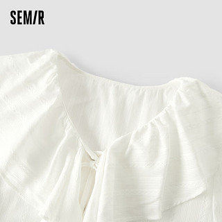 森马（Semir）短袖衬衫女文艺气质大翻领2024夏法式衬衣通勤 本白10102 170/92A/XL