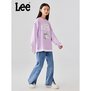 Lee童装长袖T恤上衣2024春季女童女孩淑女百搭印花长袖儿童卫衣 浅紫色 110cm