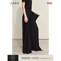 AMII2024夏极简纯色通勤风宽松无弹百褶阔腿休闲长裤女款 黑色 170/76A/XL