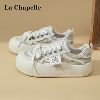 La Chapelle拉夏贝尔女鞋休闲保暖初春女鞋2024潮流女鞋手织风运动软底舒适女板鞋 米灰 38