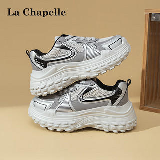 La Chapelle 女鞋老爹鞋坦克鞋底榴莲鞋防滑2024潮流女鞋网面鞋运动鞋女 米白色 35