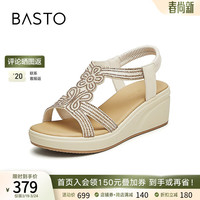 百思图(BASTO)2024夏季新款时尚复古罗马凉鞋坡跟厚底增高女凉鞋A8365BL4