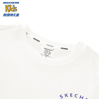 Skechers斯凯奇男童短袖t恤纯棉2024年夏季儿童圆领舒适上衣L224K057 雪白色/00QF 140cm