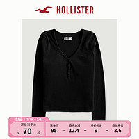 HOLLISTER 春夏美式风纯色修身内搭休闲长袖亨利领T恤女  353618-1 黑色 XS (160/84A)